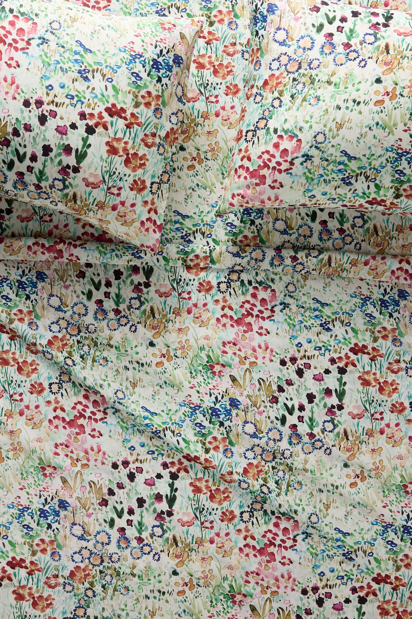 Cotton Sateen Floral Printed Sheet Set - Green Floral, King Pillowcase, Set of 2