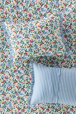 Federe in Voile di Cotone con Stampa Floreale e Volant, Set di 2