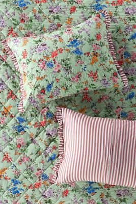 Cotton Voile Floral Printed Ruffle Pillowcases, Set of 2