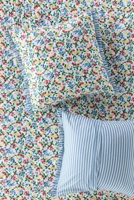 Cotton Voile Floral Printed Ruffle Euro Sham