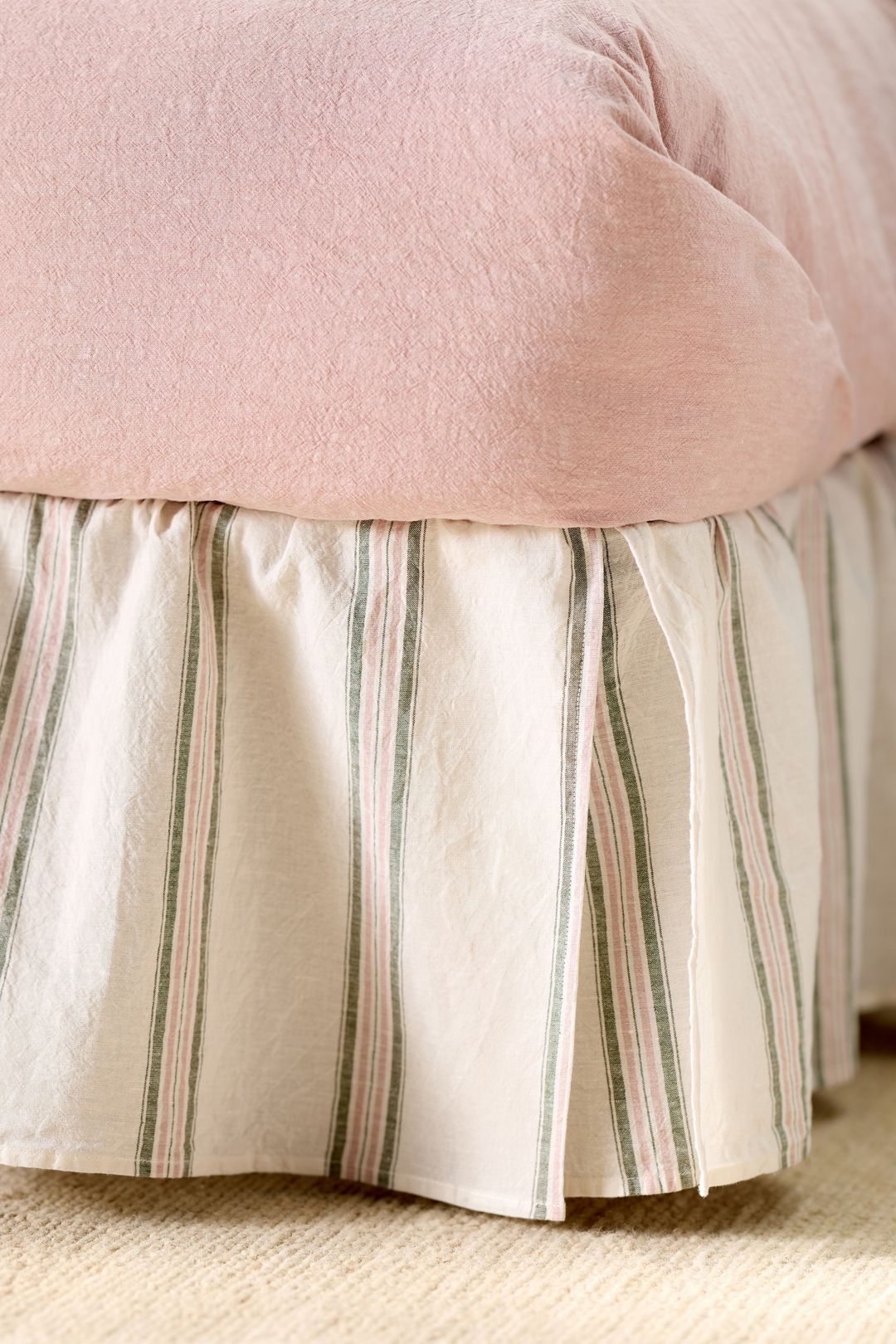 Linen Cotton Yarn Dyed Stripe Bed Skirt - Green Stripe, King