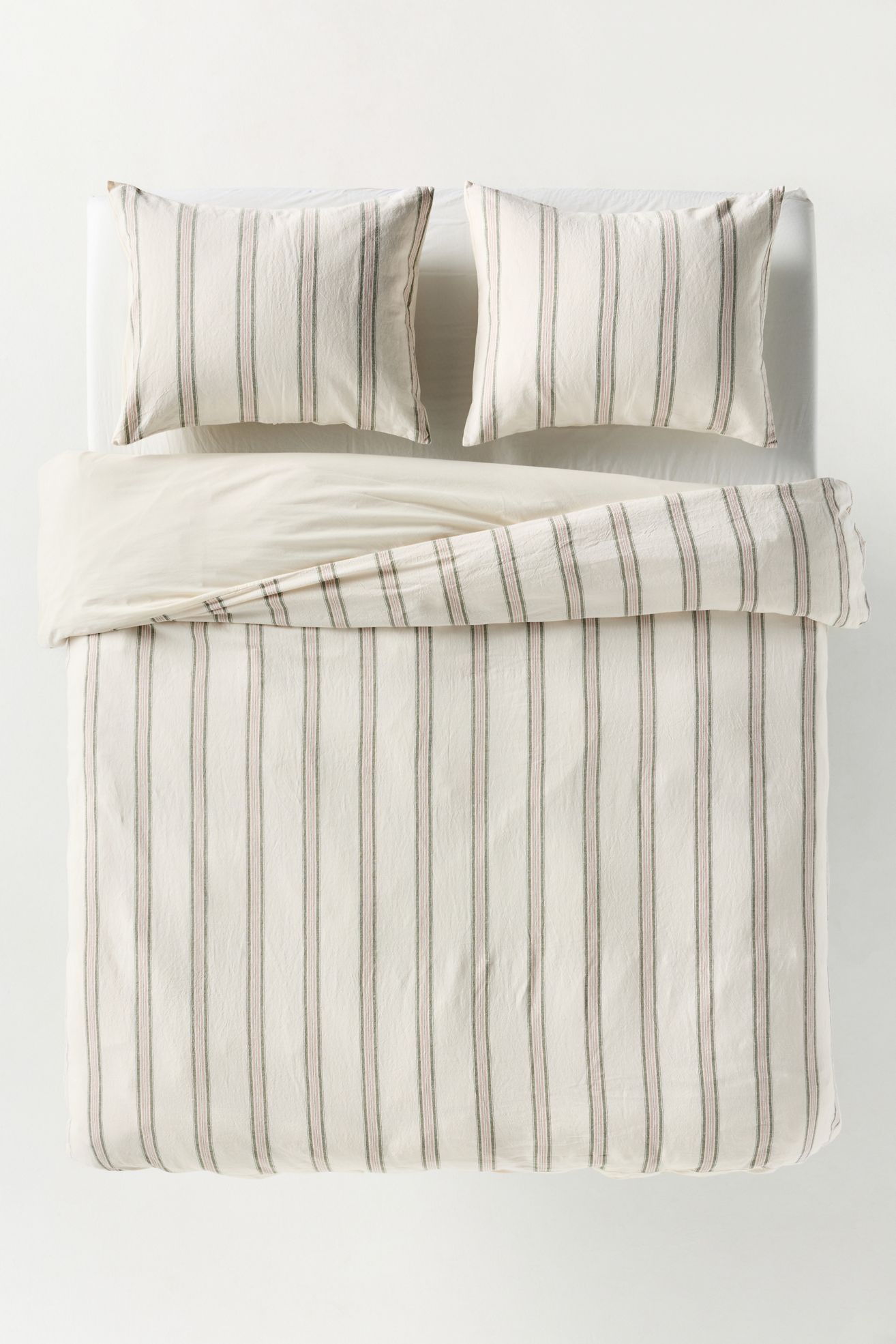 Linen Cotton Yarn Dyed Duvet - Green Stripe, Queen