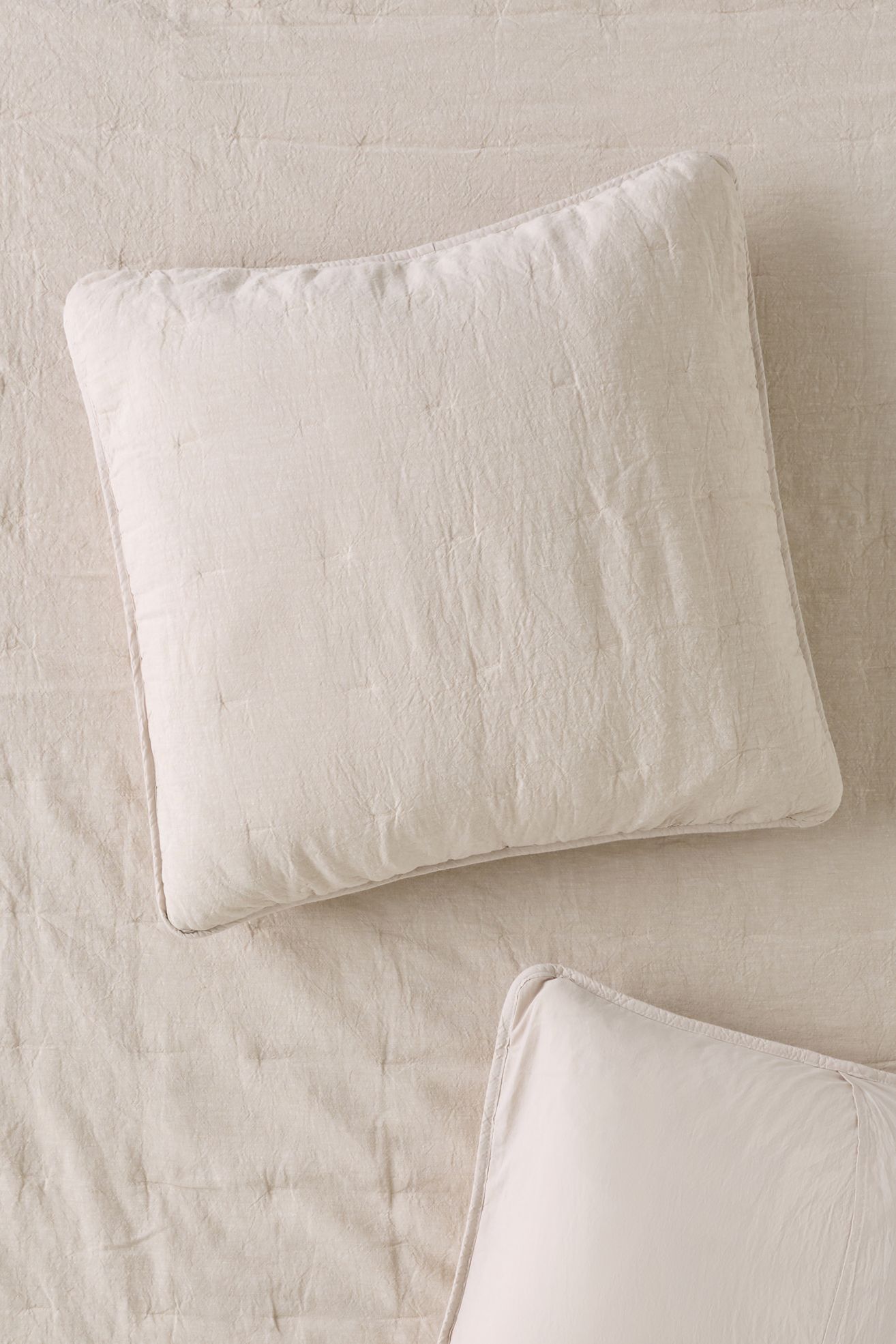 Linen Cotton Yarn Dyed Quilted Euro Sham - Neutral, Euro Sham
