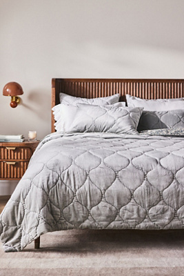Anthropologie Claire Cotton Velvet Satin Quilt In Gray
