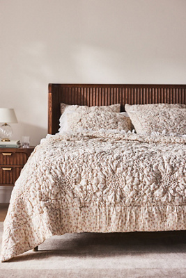 Anthropologie Dahlia Cotton Voile Floral Printed Textured Quilt In Multi