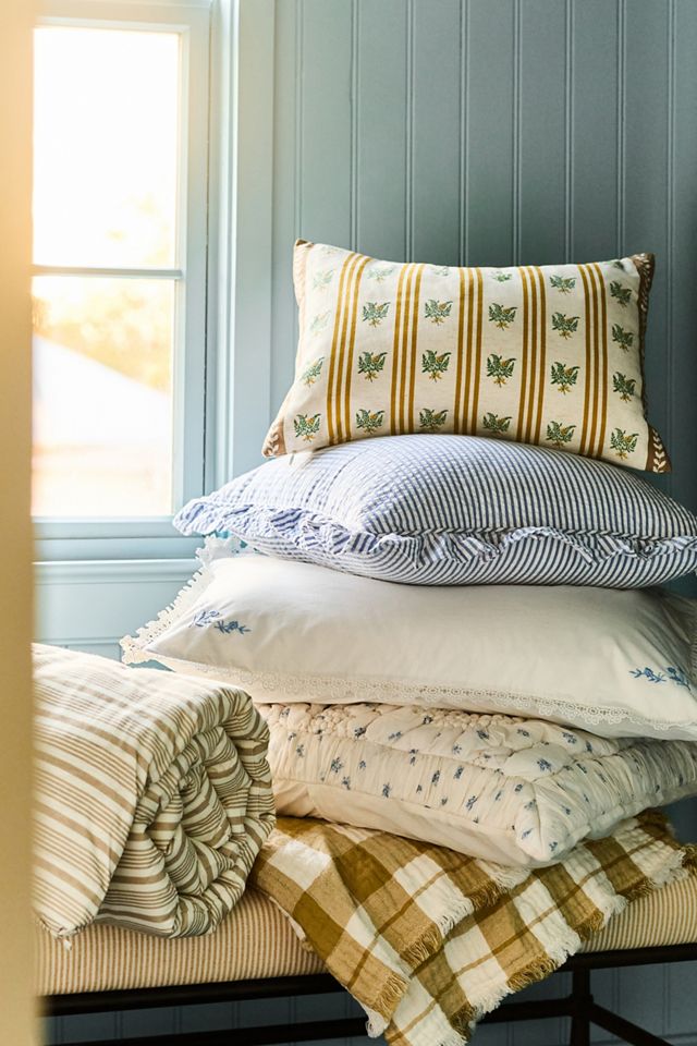 Dahlia Cotton Voile Floral Printed Textured Euro Sham | AnthroHome