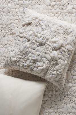 Anthropologie Dahlia Cotton Voile Floral Printed Textured Euro Sham In White