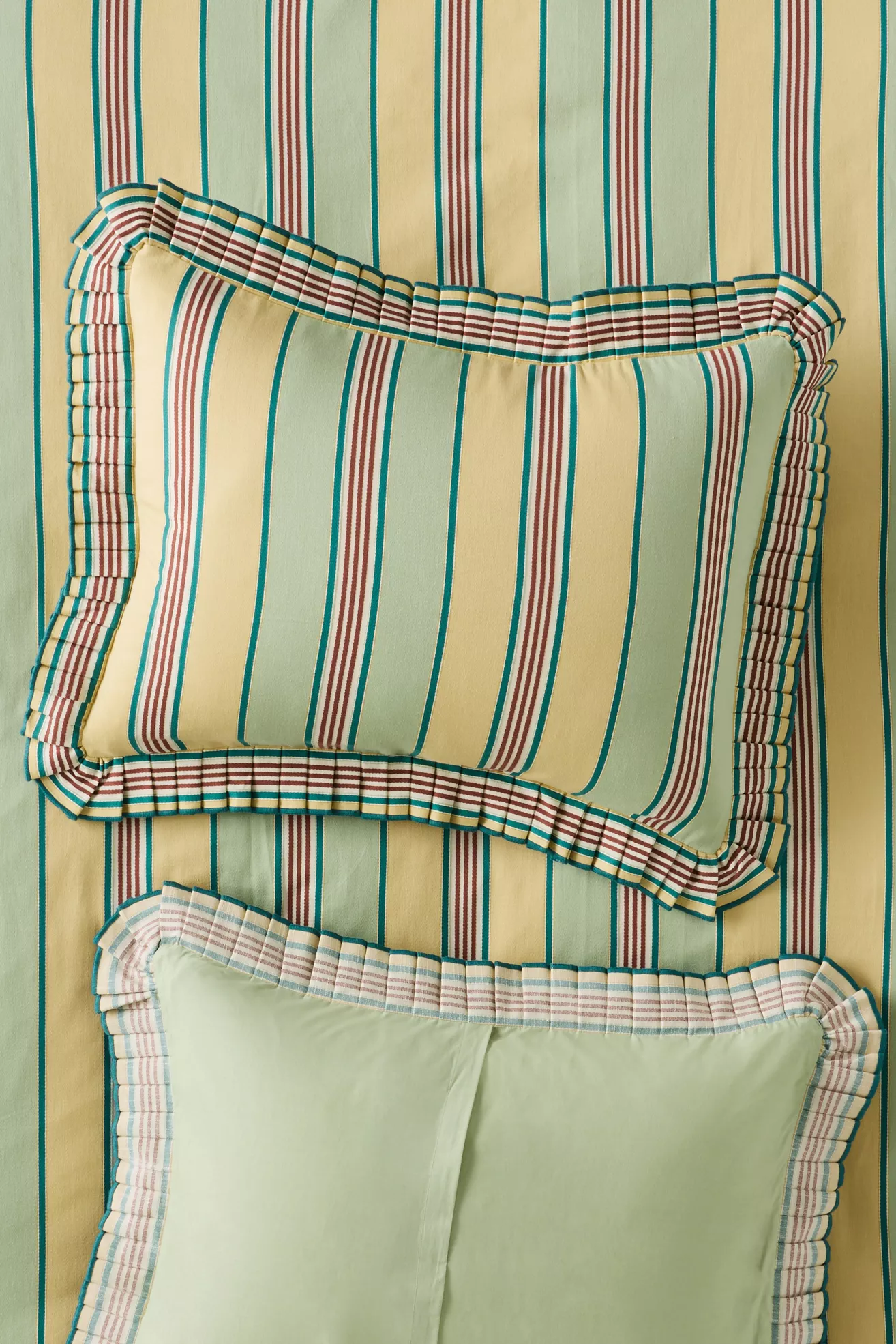 Juliet Cotton Yarn Dyed Stripe Ruffle Edge Shams, Set of 2