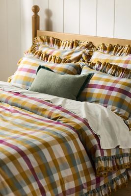 Copripiumino Martha in Cotone a Righe con Bordo Arricciato
