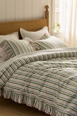 Martha 100% Cotton Striped Ruffled-Edge Duvet