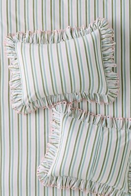 Martha 100% Cotton Striped Ruffled-Edge Shams, Set of 2