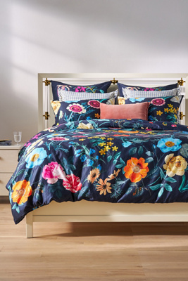 Anthropologie The Organic Cotton Printed Sateen Duvet Collection By Maeve In Blue