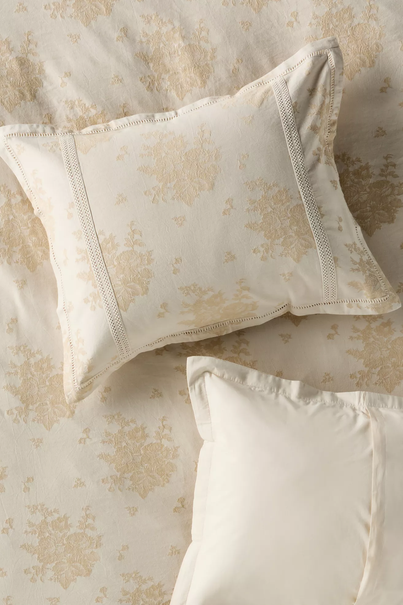 Nadia Cotton Solid Floral Embellished Shams, Set of 2