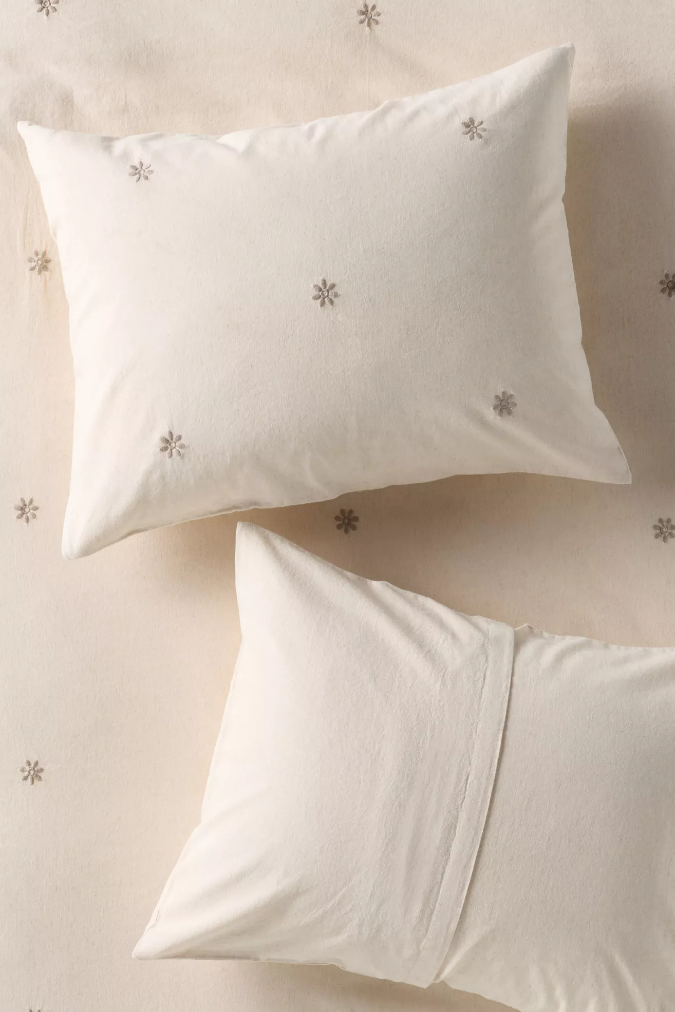 Olivia Cotton Linen Blend Floral Embroidered Shams, Set of 2