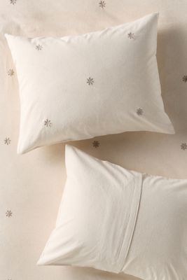 Federe Olivia in Misto Cotone-Lino con Ricamo Floreale, Set di 2