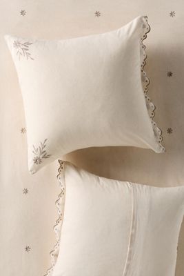 Olivia Cotton Linen Blend Floral Embroidered Euro Sham