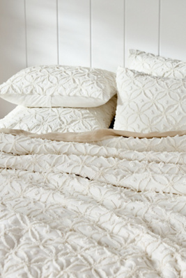 Anthropologie Layla Cotton Embellished Quilt In White