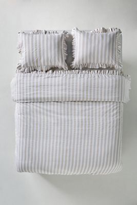 Maeve Cotton Striped Ruffle Printed Duvet Cover