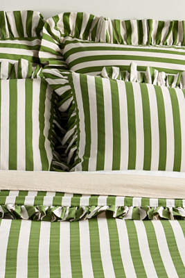 Maeve Cotton Striped Ruffle Printed Duvet Cover - Thumbnail 3