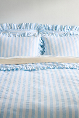 Maeve Cotton Striped Ruffle Printed Duvet Cover