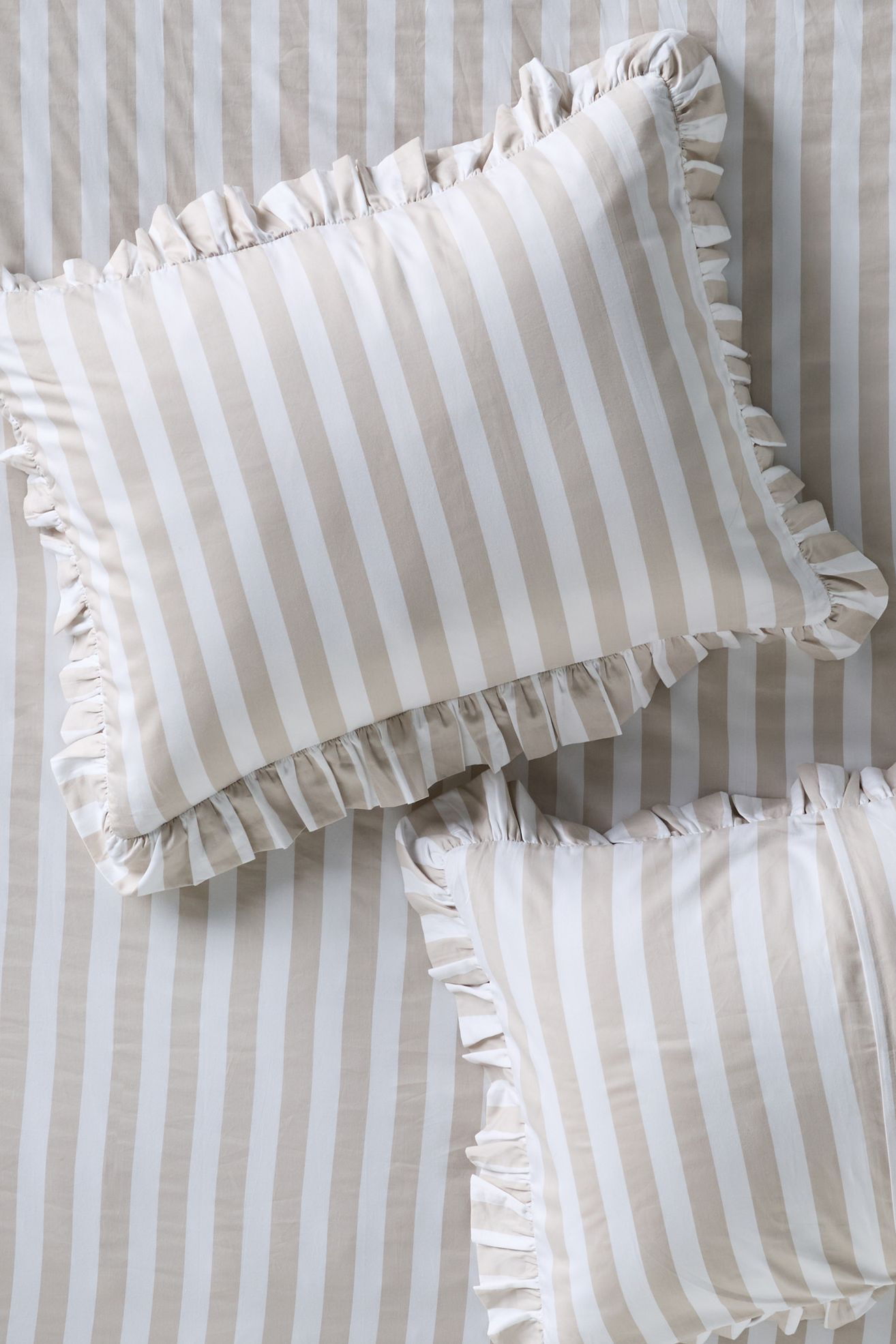 Maeve Cotton Striped Ruffle Printed Shams, Set of 2 - Neutral, King Sham, Set of 2