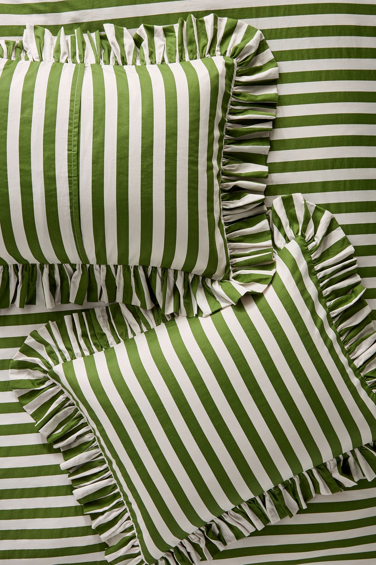 Maeve Cotton Striped Ruffle Printed Shams, Set of 2 - Green, Standard Sham, Set of 2