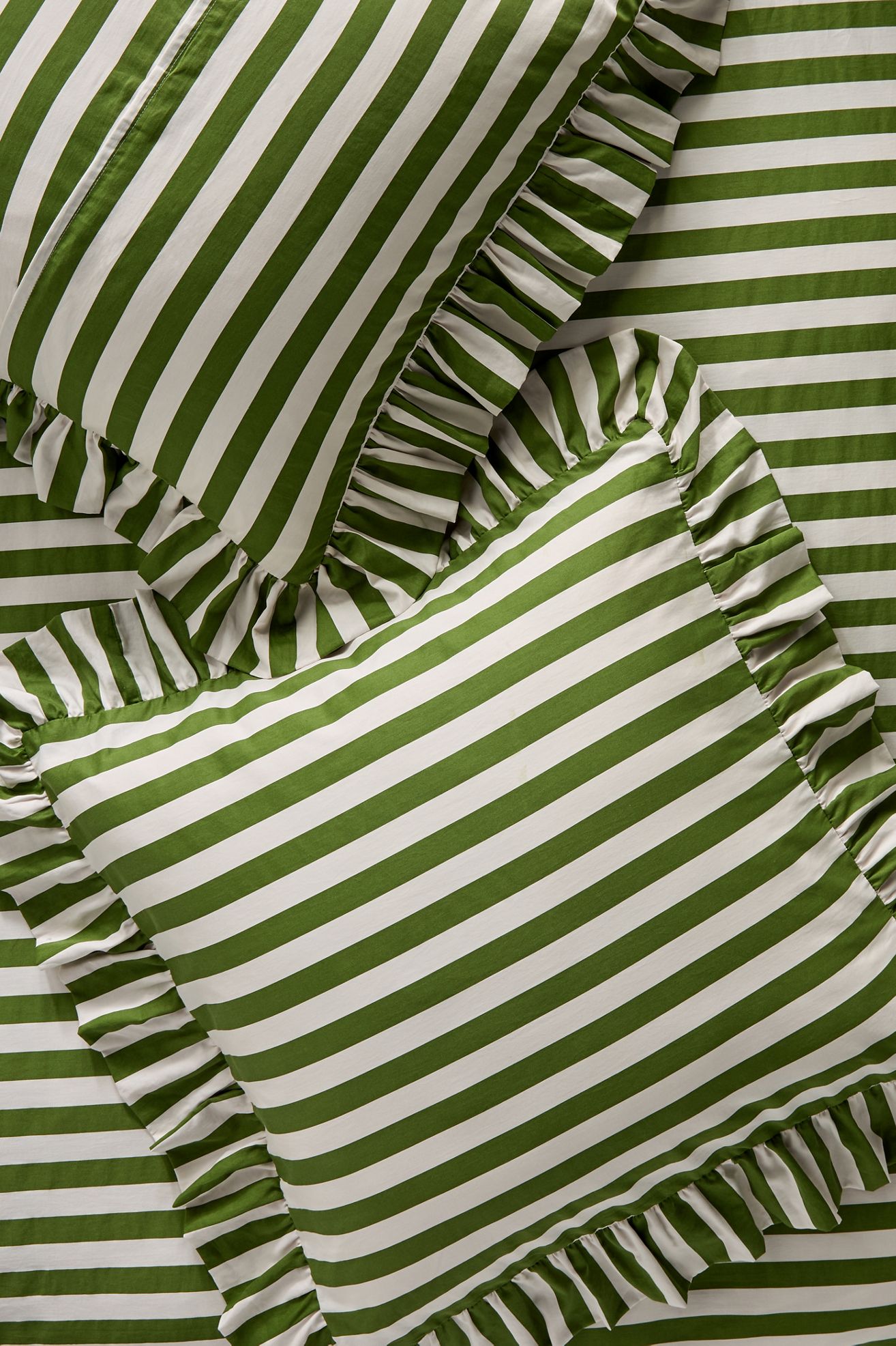 Maeve Cotton Striped Ruffle Printed Euro Sham - Green, Standard, Euro Sham