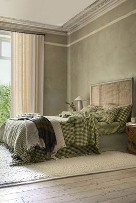 Piglet In Bed Botanical Green Gingham Linen Blend Duvet Cover
