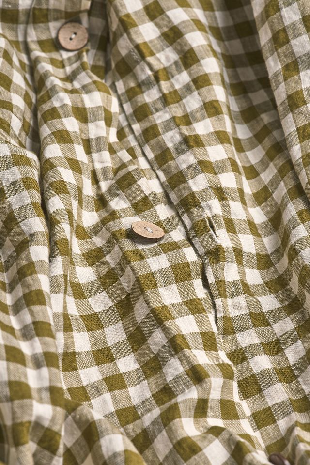 Piglet In Bed Botanical Green Gingham Linen Blend Duvet Cover #2