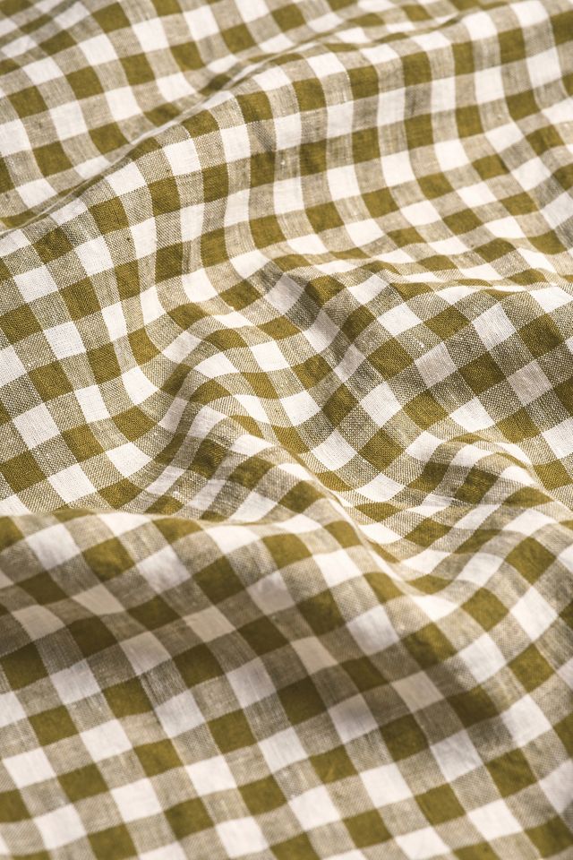Piglet In Bed Botanical Green Gingham Linen Blend Duvet Cover #1