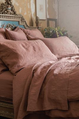 Piglet In Bed Warm Clay Linen Duvet Cover In Pink