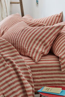 Piglet In Bed Sandstone Red Pembroke Stripe Linen Pillowcase, Set of 2