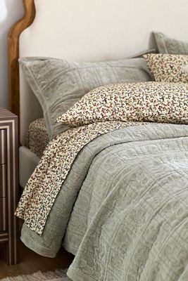 Botanical Cotton Velvet Floral Embroidered Coverlet