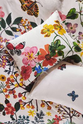 Anthropologie Sham GARDEN BUZZ King Pair Set MORIN Watercolor Flowers Cotton NWT 