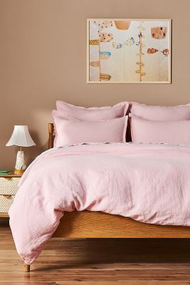 Anthropologie Washed Linen Duvet Coveru200b By  In Pink Size Queen Set