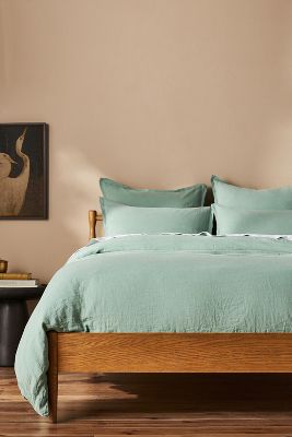 Anthropologie Washed Linen Duvet Coveru200b By  In Green Size Ca Kng Dvt