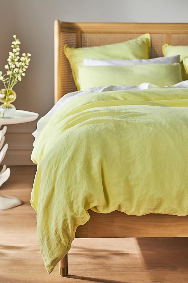 Anthropologie Washed Linen Duvet Coveru200b In Yellow