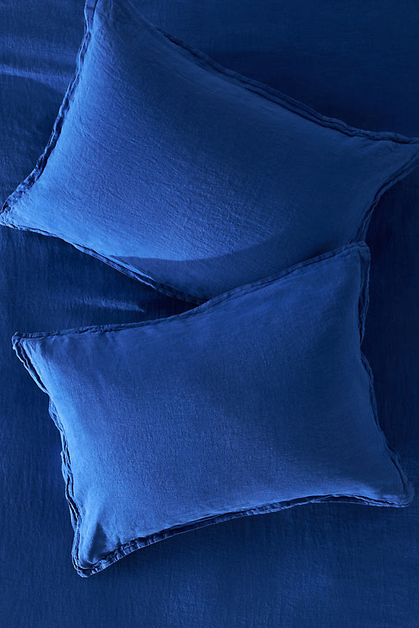 Anthropologie Washed Linen Shams, Set Of 2 In Blue