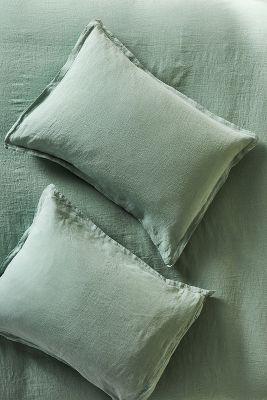 Anthropologie Washed Linen Shams, Set Of 2 By  In Green Size S2 Qn Sham