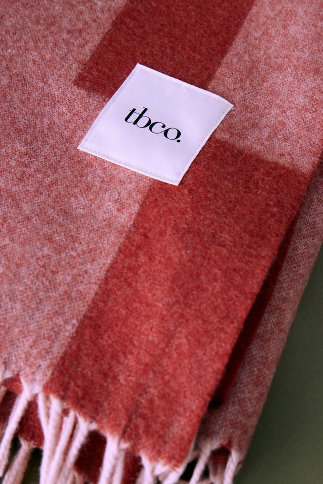 Couverture à carreaux abricot en laine d'agneau TBCo #1