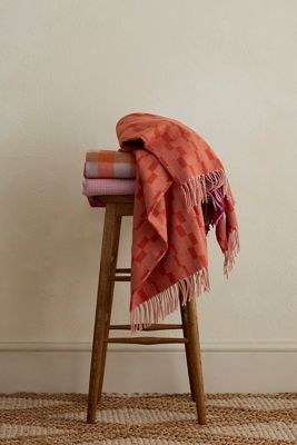 TBCo Pink Check Wool Throw Blanket 