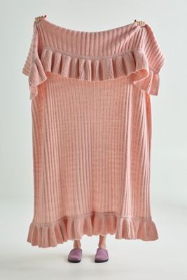 Cindy Wool Knit Ruffled Throw Blanket