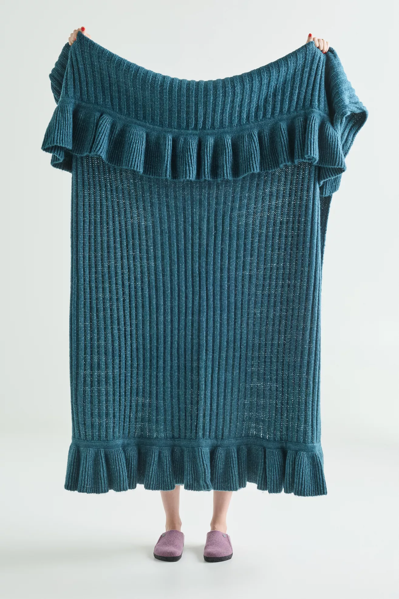 Cindy Wool Knit Ruffled Throw Blanket - thumbnail 9