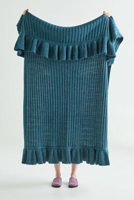 Cindy Wool Knit Ruffled Throw Blanket