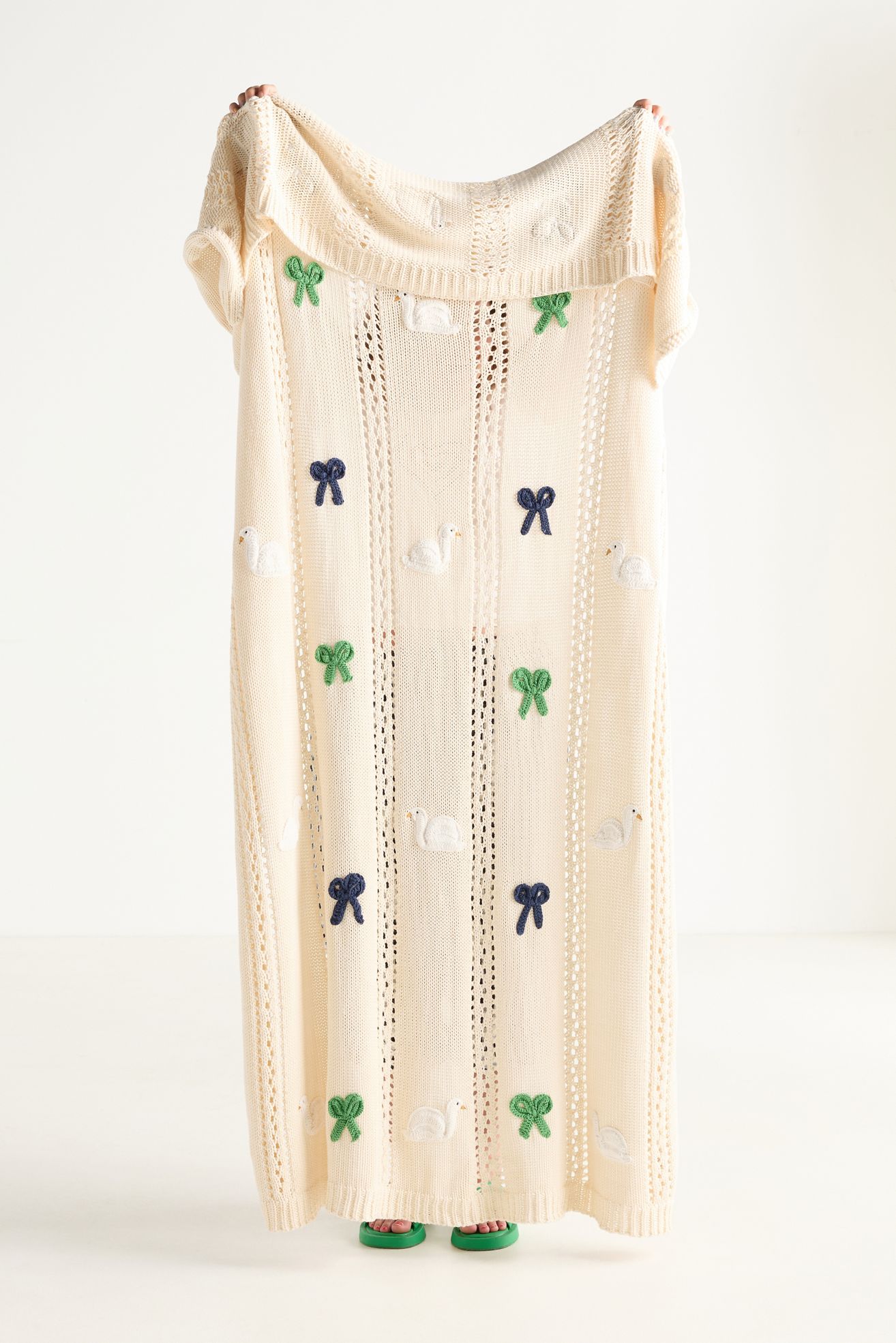 Isabella Cotton Crochet Knit Throw Blanket - Swan, 50" x 70"