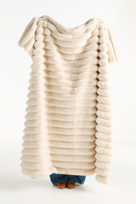 Anthropologie Tipped Puffer Faux-fur Throw Blanket In White