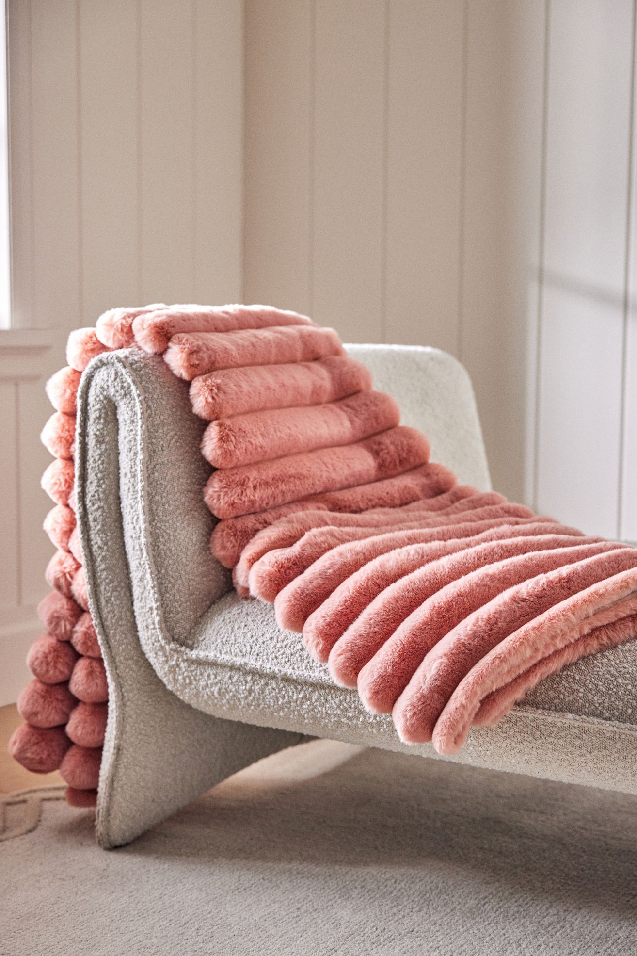 Tipped Puffer Faux Fur Throw Blanket - Peach, Standard