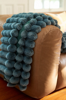 Anthropologie Tipped Puffer Faux-fur Throw Blanket In Green