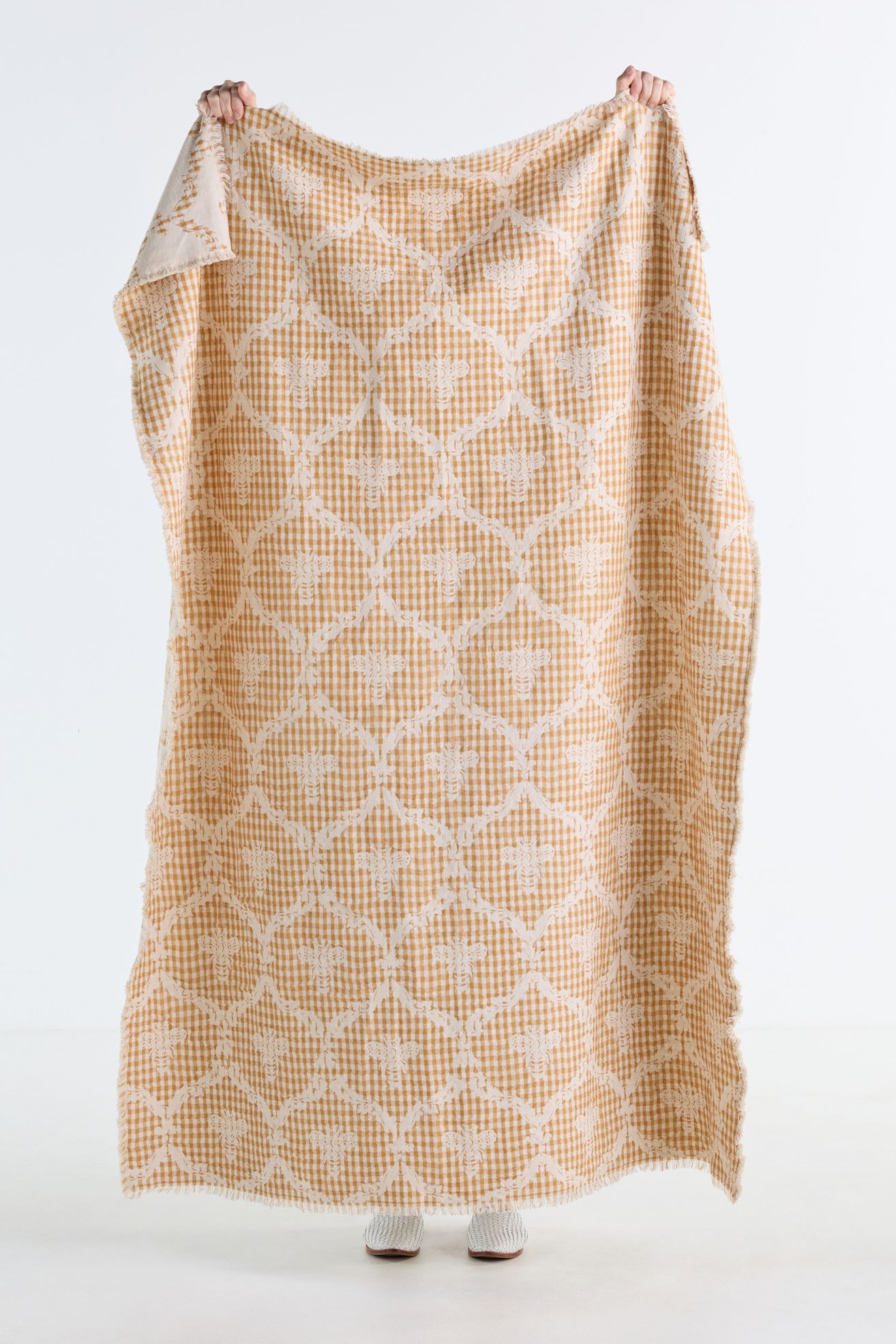 Damask Cotton Woven Throw - Yellow Pattern, 60" x 90"