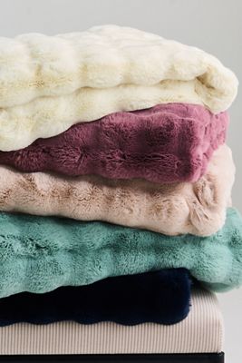 Scallop Carved Faux Fur Throw
